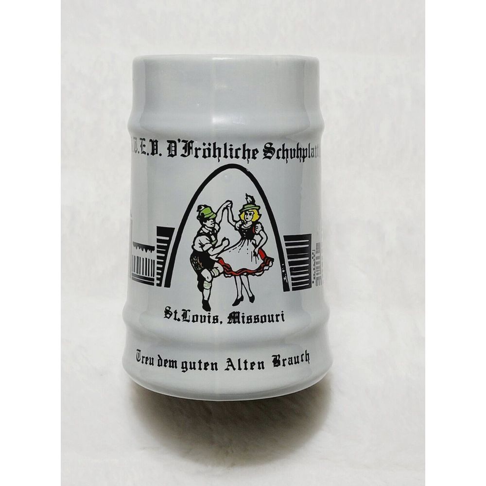 Vintage Dancing German Ceramic Mug Gray, 6" Tall, St. Louis, Missouri
